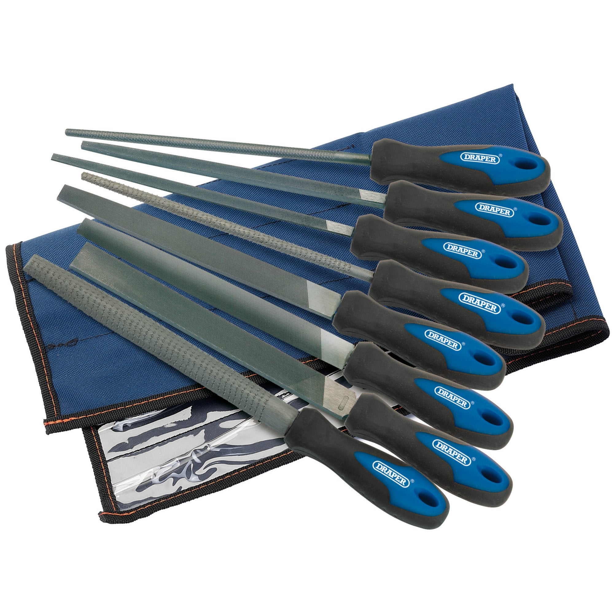 Soft-Grip-Engineers-File-and-Rasp-Set,-200mm,-Blue-(8-Piece)